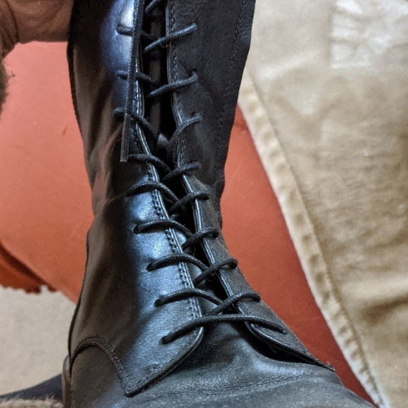Black Lace-Up Combat Boots - Picture 3 of 7